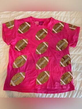 QUEEN OF SPARKLES Hot Pink Sequin Football Tee